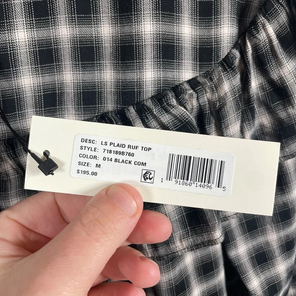 NWT La Vie Rebecca Taylor Plaid Ruffle Blouse in Black/White Size M - Picture 13 of 14